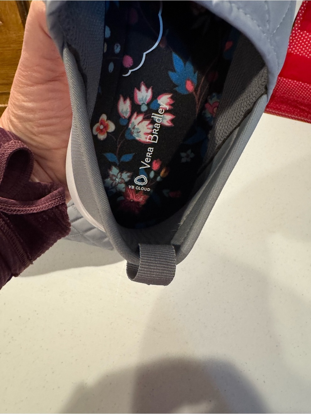 Vera Bradley Quilted Light Gray Slip-On Sneakers with Floral Insole